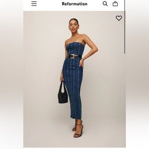 Reformation Anais Strapless Midi Denim Dress NWT